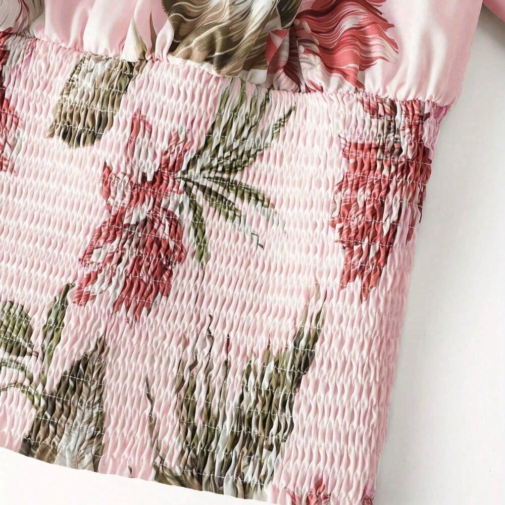 Pink Casual Women's Off Shoulder Floral Print Top - Picture 4 of 4